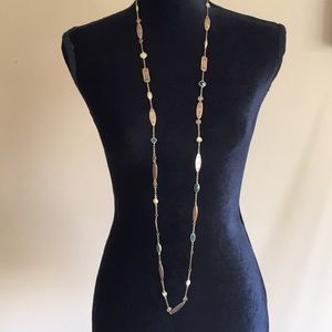 💥CLEARANCE Long Brassy Jeweled Necklace